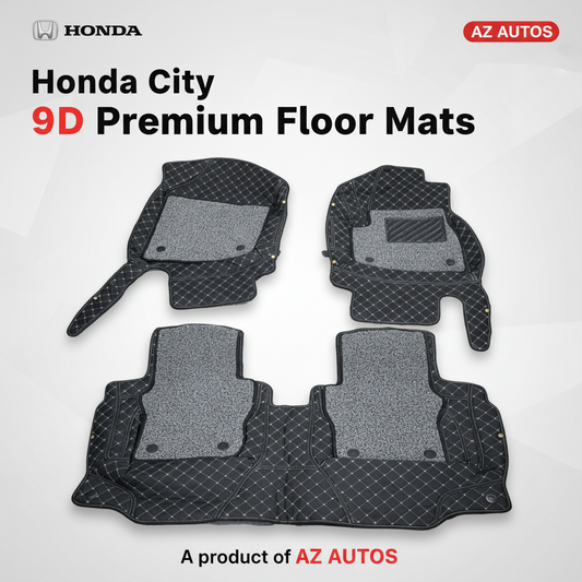 Honda City 9D Floor Mats Mix Thread Grass 2021-2022 - Black With Grey