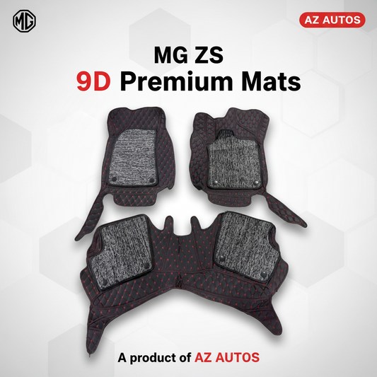 MG ZS 9D Floor Mats Mix Thread Grass 3 Pcs - Model 2020-2022 - Black With Grey