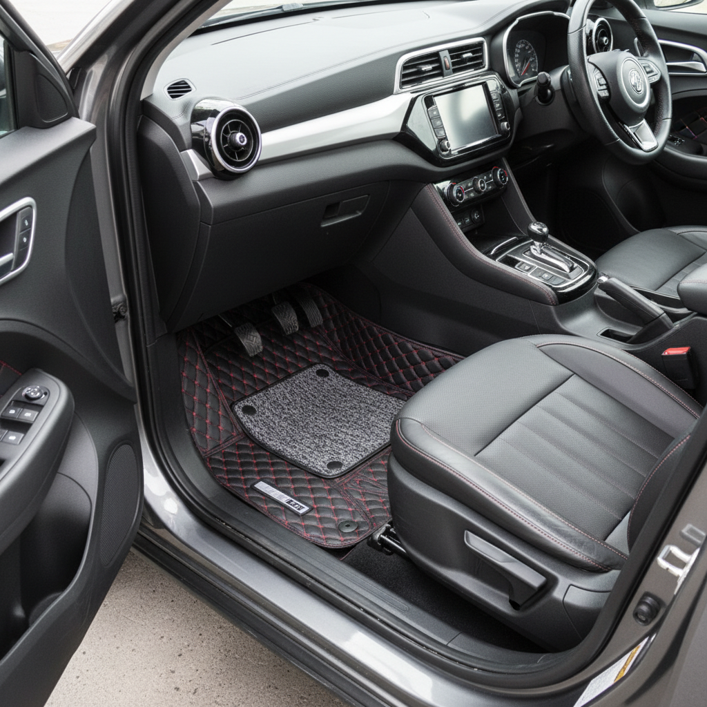 MG ZS 9D Floor Mats Mix Thread Grass 3 Pcs - Model 2020-2022 - Black With Grey
