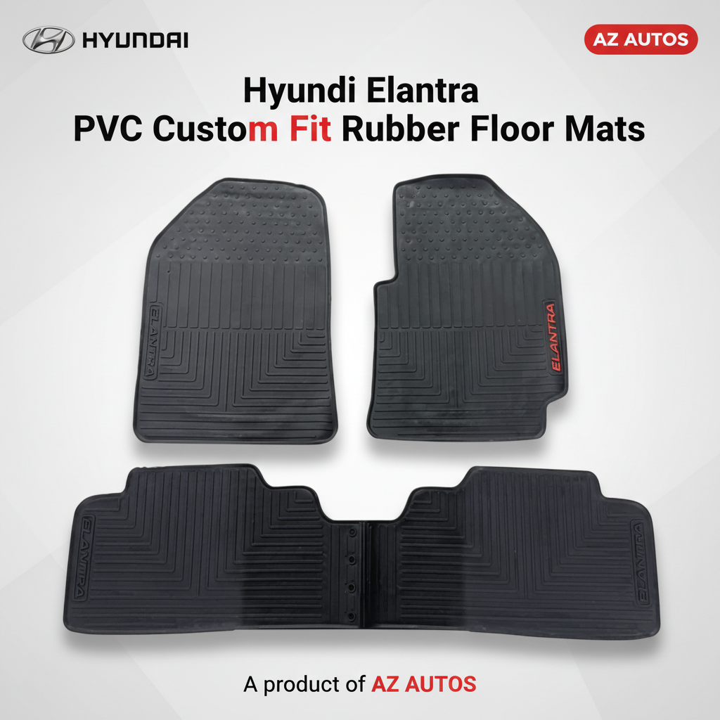 Hyundai Elantra Custom Fit PVC Rubber Floor Mat Black 2020-2024 - - Mix Design 3 Pcs