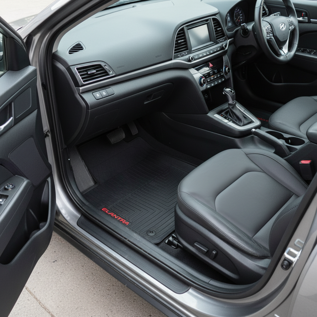 Hyundai Elantra Custom Fit PVC Rubber Floor Mat Black 2020-2024 - - Mix Design 3 Pcs