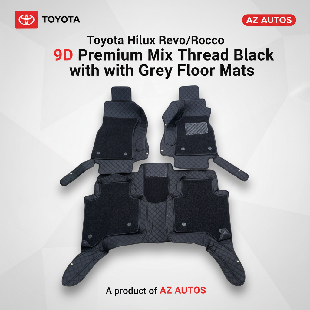 Toyota Hilux Revo/Rocco 9D Floor Mats Mix Thread 3 Pcs - Black With Grey Grass