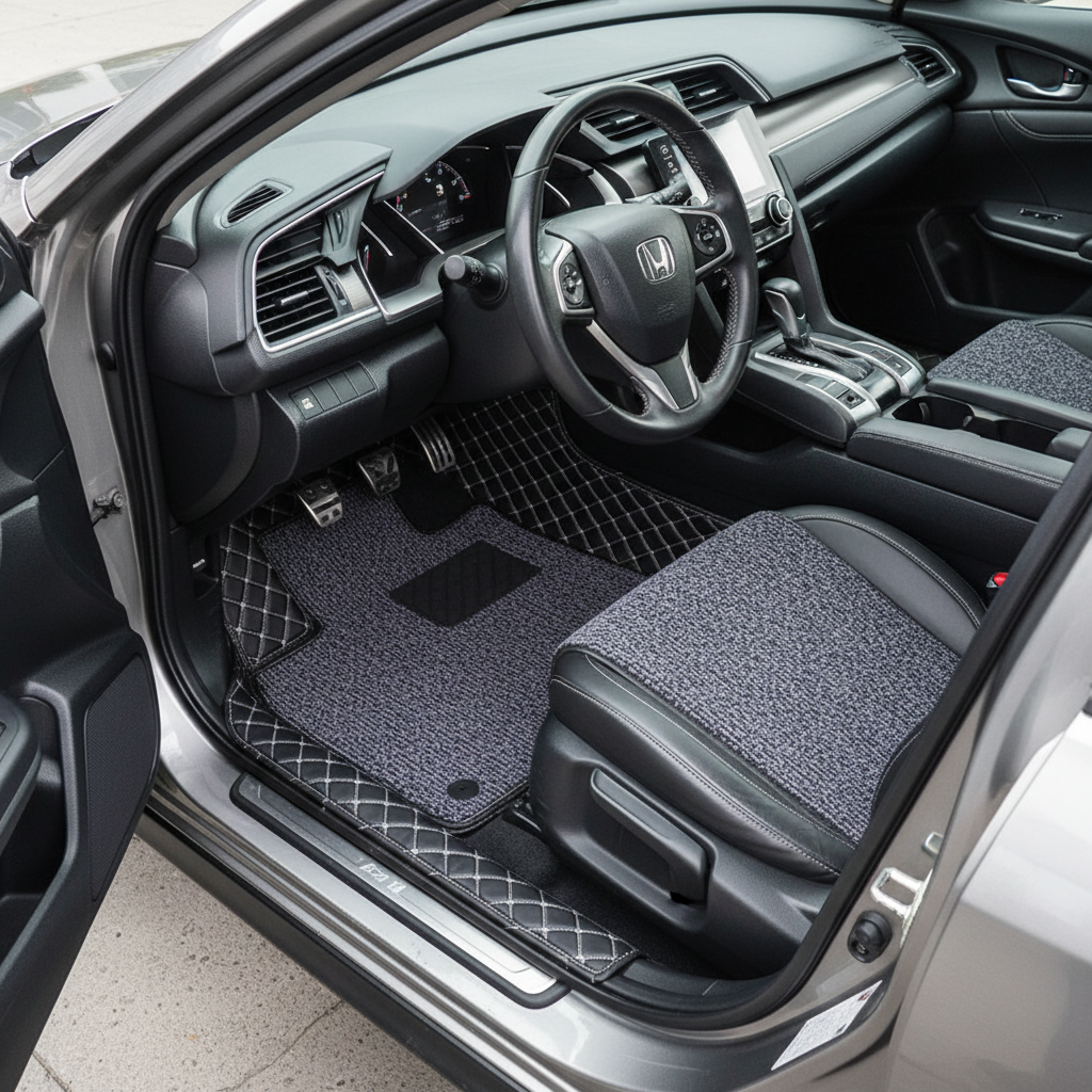 Honda Civic 9D Floor Mats With Mix Thread 2012-2016 - Black With Black Grass