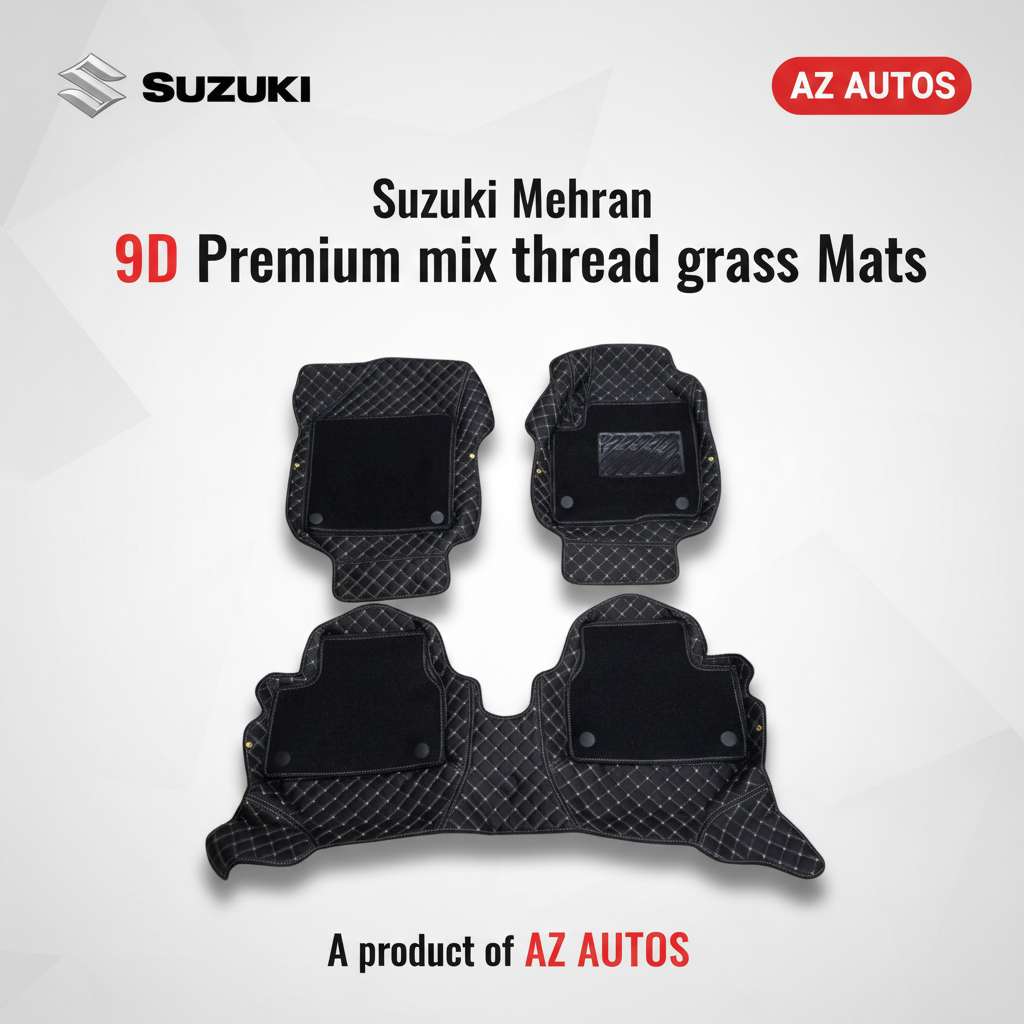 Suzuki Mehran 9D Floor Mat Mix Thread Black With Black Multi Color - - Model 2007-2019