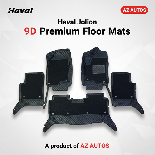 Haval Jolion 9D Floor Mats Mix Thread Grass 3 Pcs - Model 2021-2024 - Black With Black