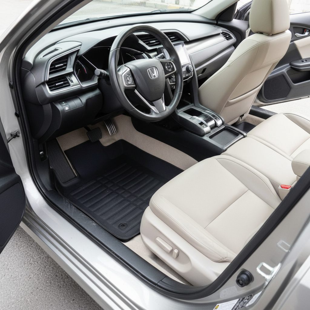 Honda Civic 5D Custom Floor Mat Black 3 Pcs - Model 2016-2024