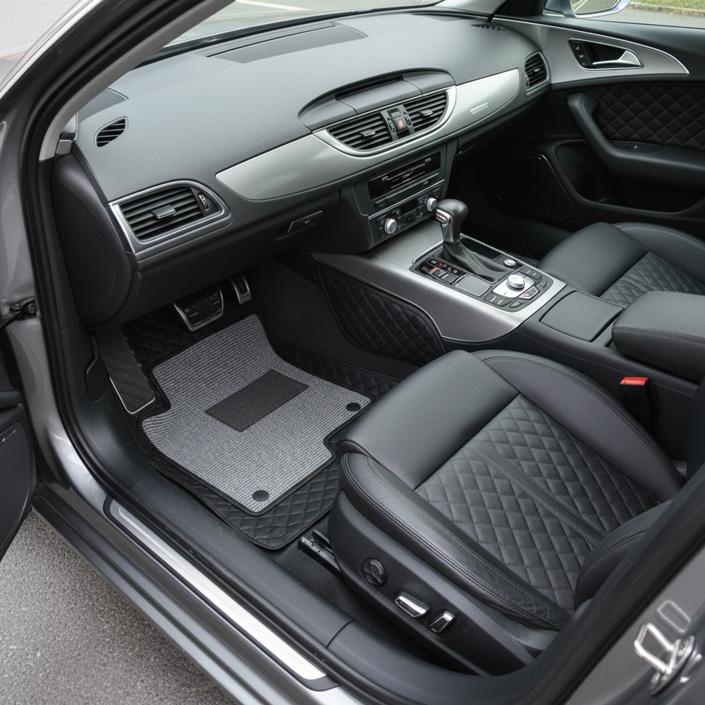Audi A6 9D Floor Mats Mix Thread BlackWith Grey Grass 3Pcs 2011-2018