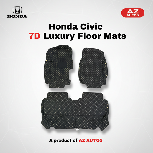 Honda Civic 7D Floor Mats - Black - 3 Pcs Set - Model 2012-2016