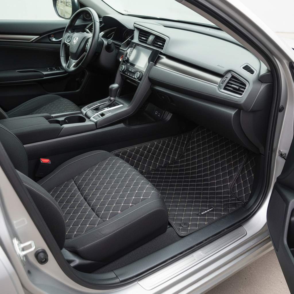 Honda Civic 7D Floor Mats - Black - 3 Pcs Set - Model 2012-2016