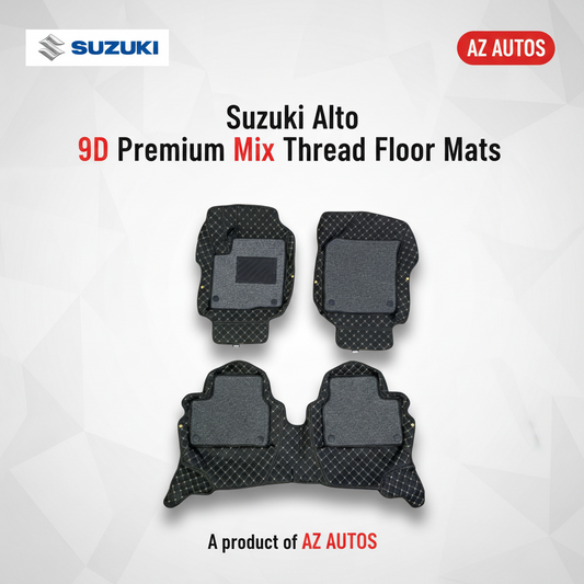 Suzuki Alto 9D Floor Mats Mix Thread - Model 2019-2022 - Black With Grey Grass