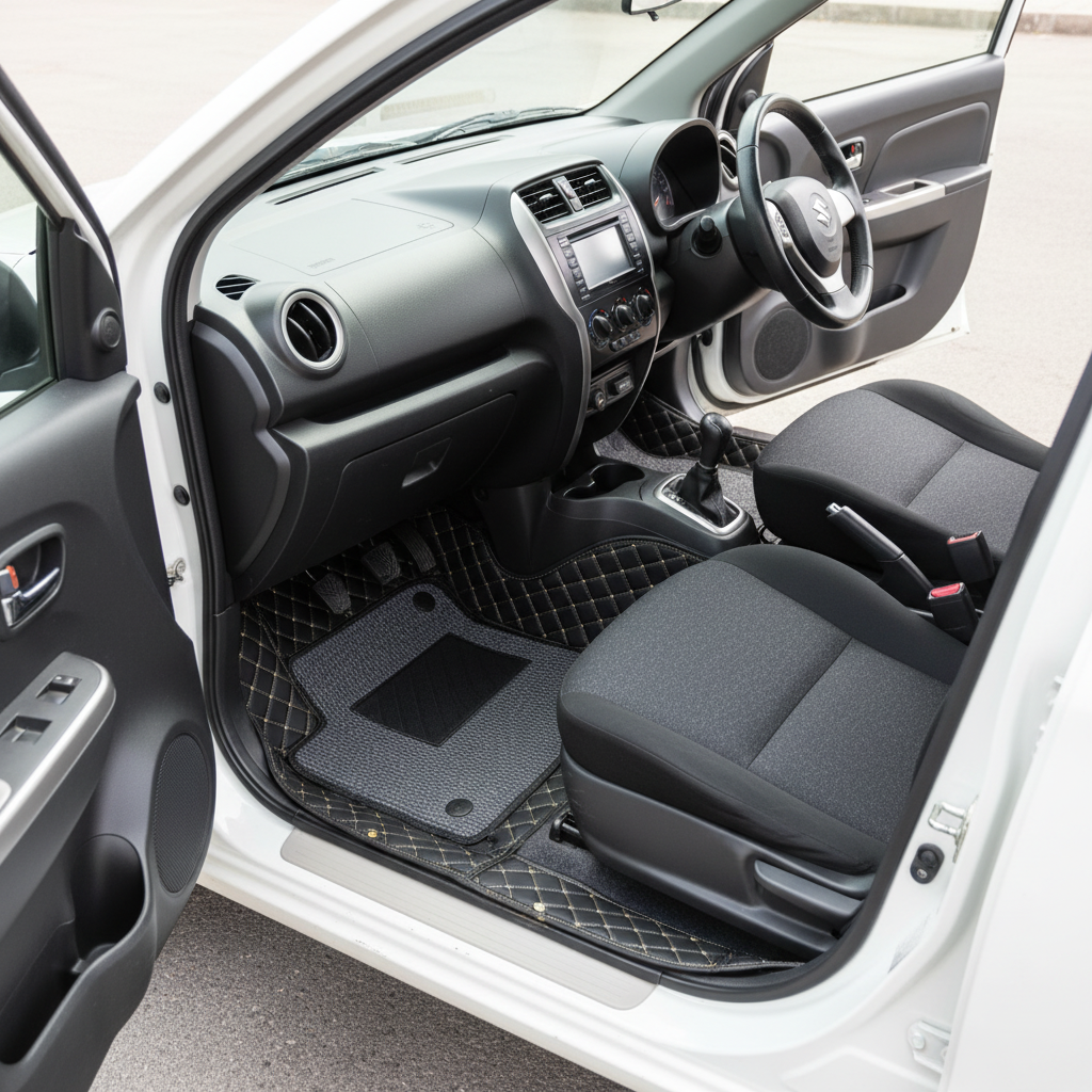 Suzuki Alto 9D Floor Mats Mix Thread - Model 2019-2022 - Black With Grey Grass