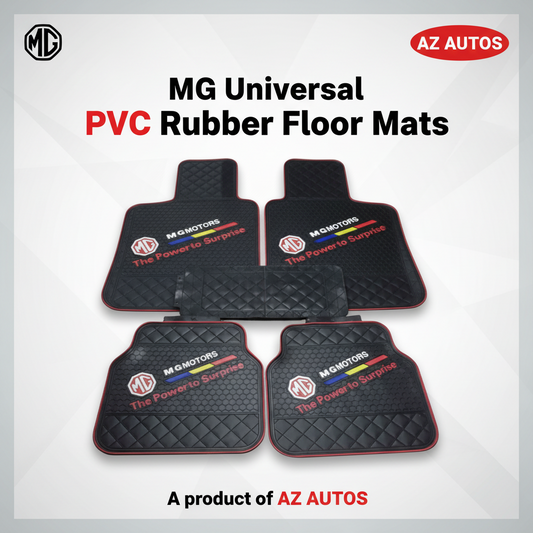 MG Universal PVC Rubber Floor Mat Black Red Mix Design 5 Pcs - Rubber Floor Mats - Car Mats - Foot Mat For Car