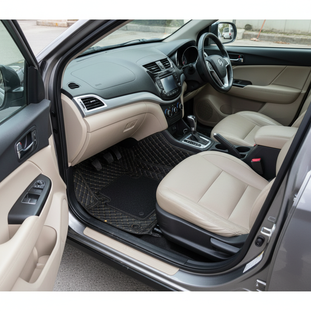 DFSK Glory 9D Floor Mats Mix Thread Grass 4 Pcs 2020 - 2025 - Black With Black
