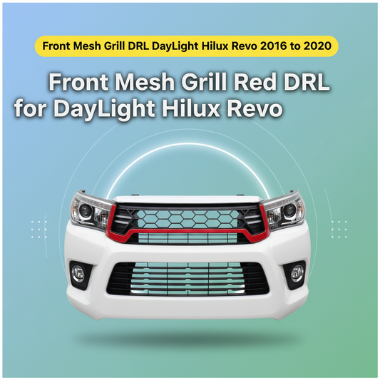 Front Mesh Grill Red DRL DayLight for Toyota Hilux Revo 2016 to 2020