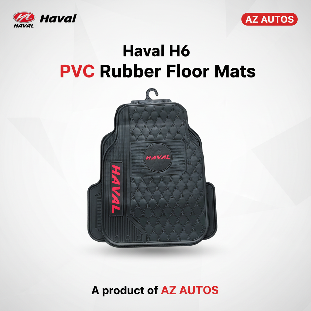 Haval H6 Universal PVC Rubber Floor Mat Black Mix Design 5 Pcs - Rubber Floor Mats | Car Mats | Vehicle Mats | Foot Mat For Car | Latex Mats