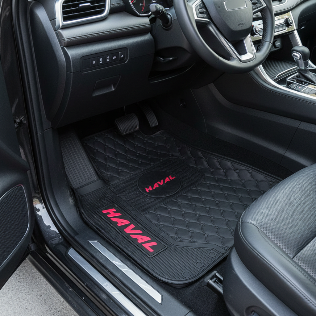 Haval H6 Universal PVC Rubber Floor Mat Black Mix Design 5 Pcs - Rubber Floor Mats | Car Mats | Vehicle Mats | Foot Mat For Car | Latex Mats