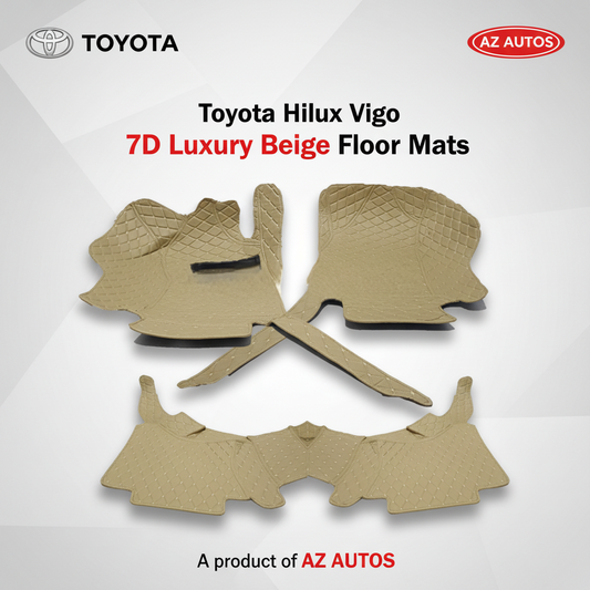 Toyota Hilux Vigo 7D Floor Mats - Beige - 3 Pcs Set - Model 2005-2016