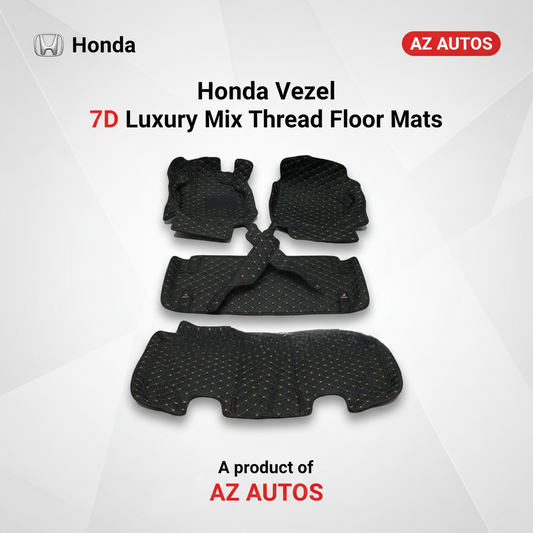 Honda Vezel 7D Floor Mats Mix Thread - Black 2013-2025 - 3 Pcs Set