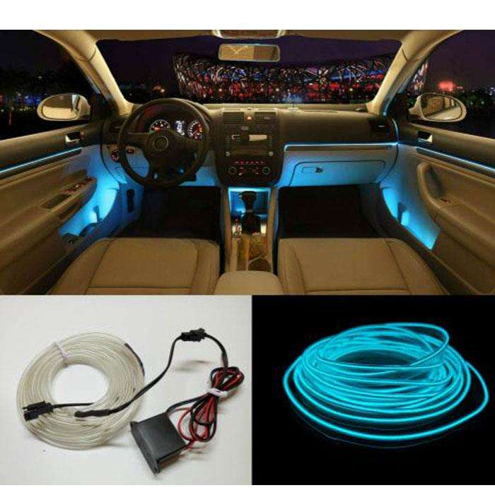 Maximus EL Glow Wire Interior Dashboard LED Light 2Meters 6ft Ice Blue - LED Neon Glow EL Wire Ambient Light Rope