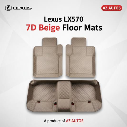 Lexus LX570 7D Floor Mats - Beige - 3 Pcs Set - Model 2015-2018