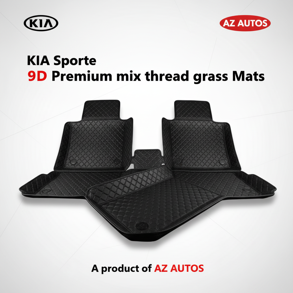 KIA Sportage 9D Floor Mats With Mix Thread - 4 Pcs 2025-2026 2025 - 2026 - Black With Black Grass