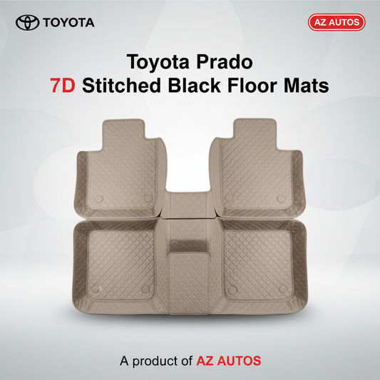 Toyota Prado 7D Stitched Floor Mats - Beige - 7 Pcs Set 2009-2022
