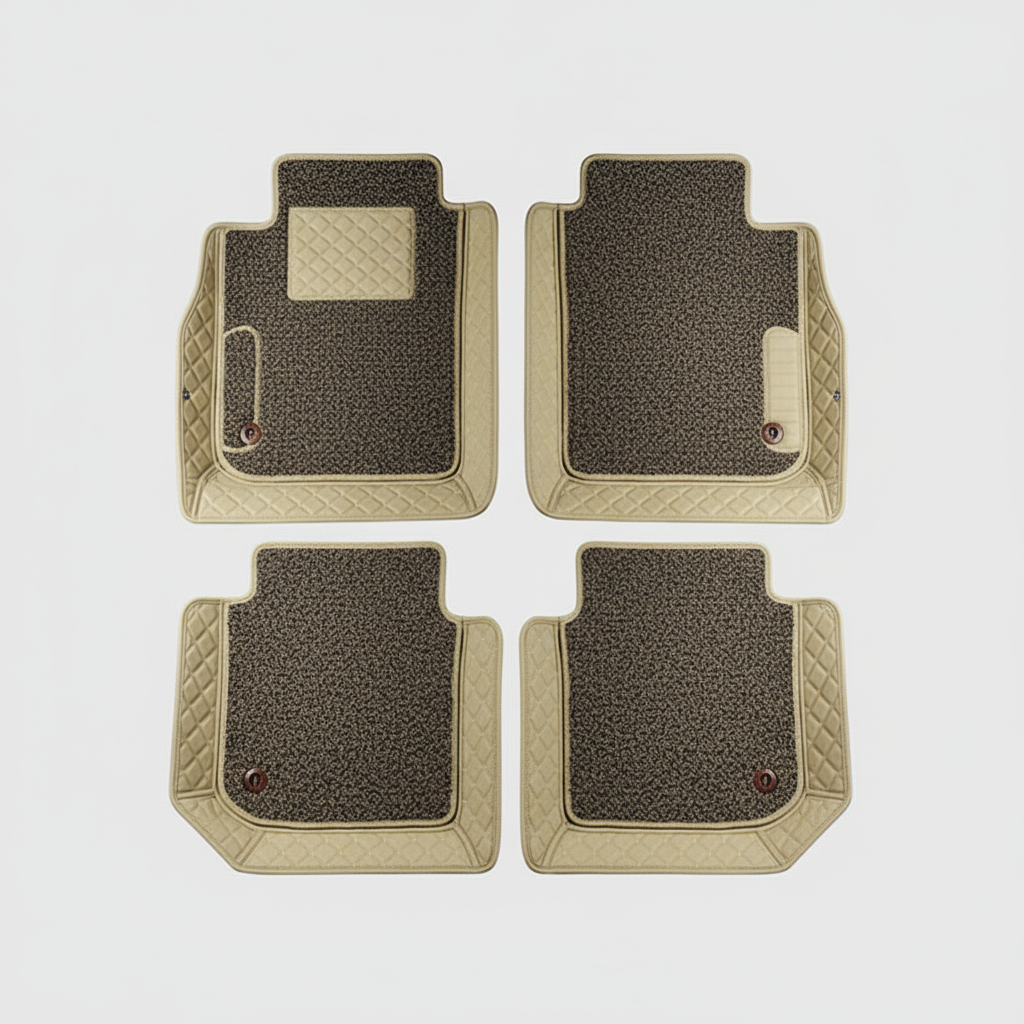 Toyota Prado 9D Floor Mats Mix Thread Grass - Model 2009-2021 - Beige With Grey