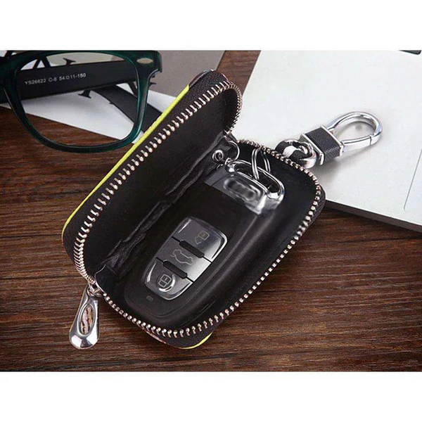 Land Rover Zipper Matte Leather Key Cover Pouch Black with Keychain Ring