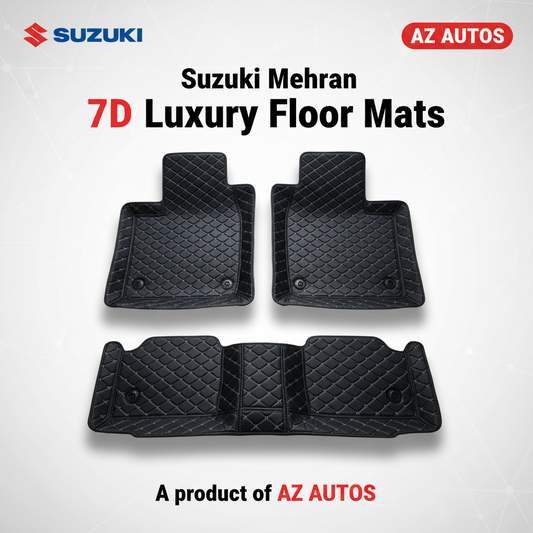 Suzuki Mehran 7D Custom Floor Mats - Black - 3 Pcs Set 2012-2017