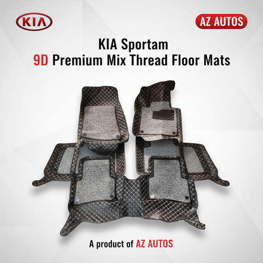 KIA Sportage 9D Floor Mats Mix Thread Black With Grey Grass 3 Pcs - - Multi Color Thread