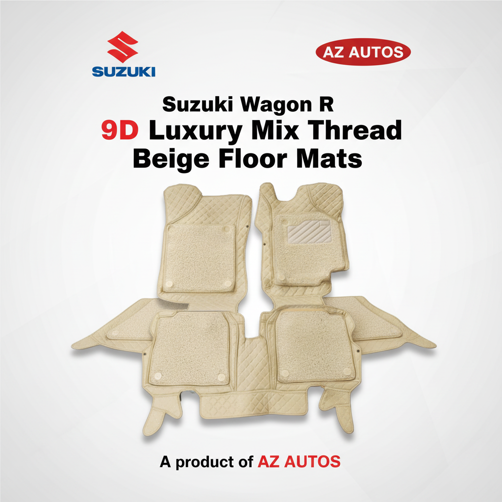 Suzuki Wagon R 9D Floor Mats Mix Thread 3 Pcs - Model 2014-2021 - Beige and Beige