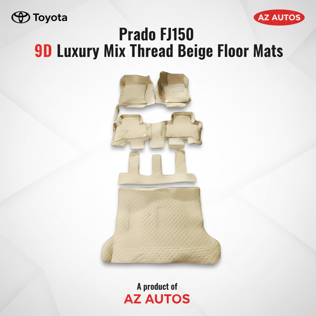 Toyota Prado FJ150 9D Floor Mats Mix Thread Grass 5 Pcs 2009-2021 - Beige With Beige