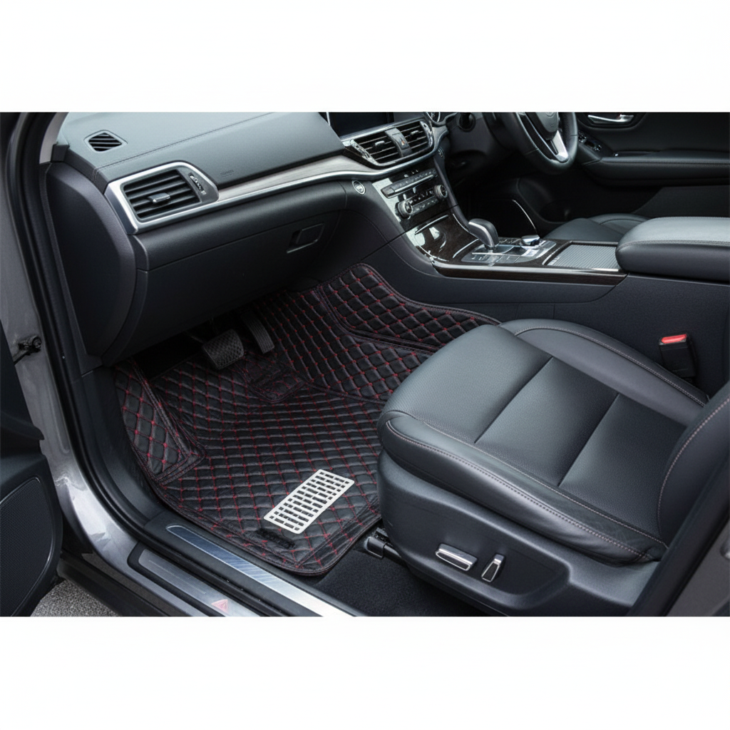 Proton Saga 7D Floor Mats Black 2021-2025 - Black Stitched Multicolor Thread | 3 PCS