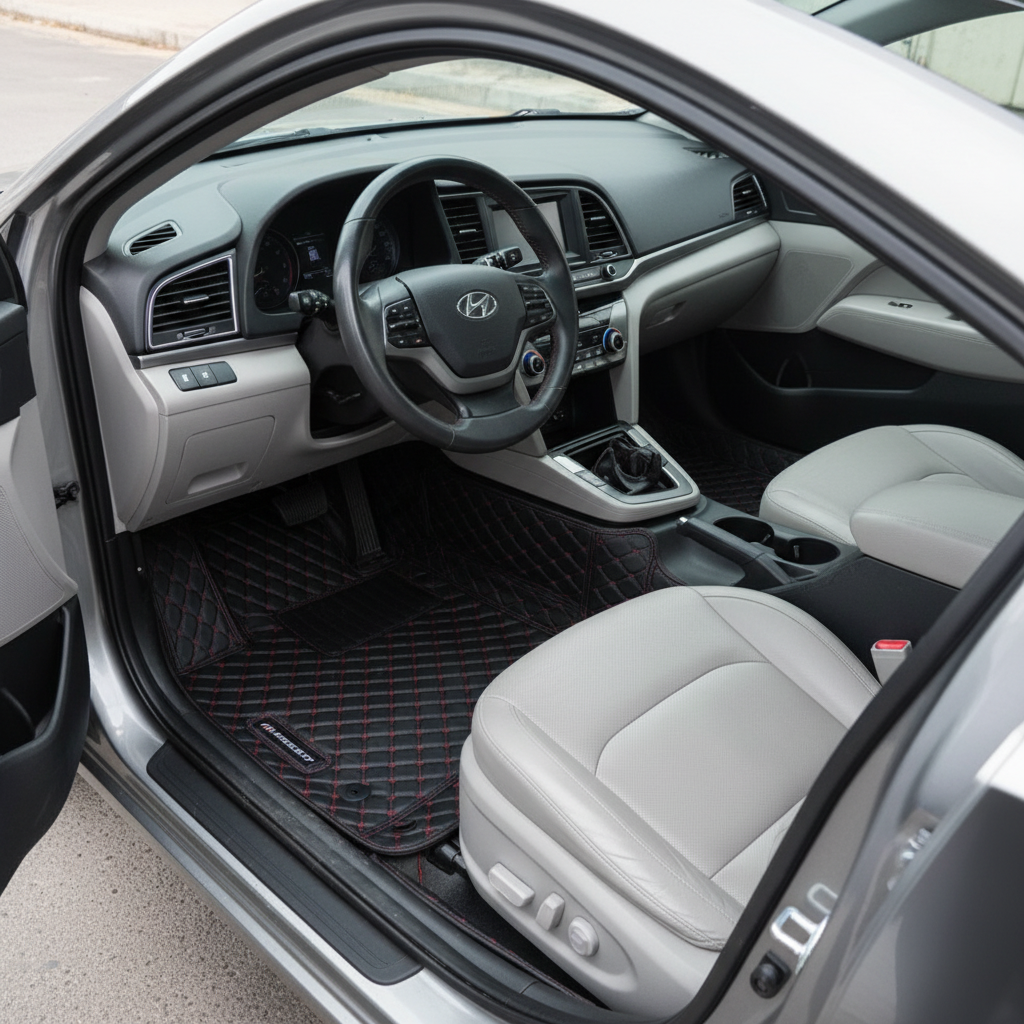 Hyundai Elantra 7D Floor Mats Mix Thread - Black 2020-2025 - 3 Pcs Set