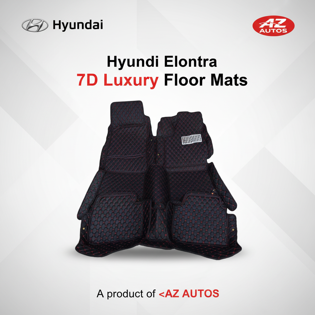 Hyundai Elantra 7D Floor Mats Mix Thread - Black 2020-2025 - 3 Pcs Set