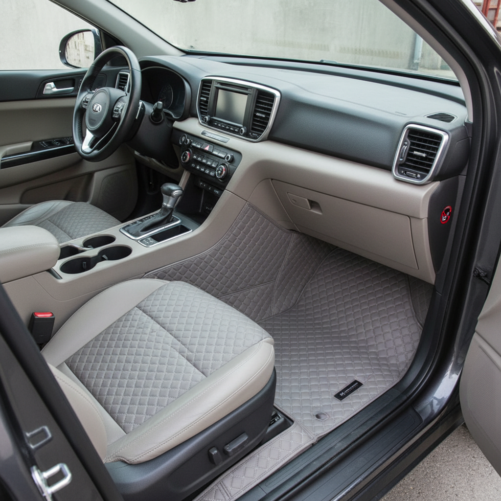 KIA Sportage / Hyundai Tucson 7D Floor Mats - Grey - 3 Pcs 2019-2024 - - With Red Grass With Logo