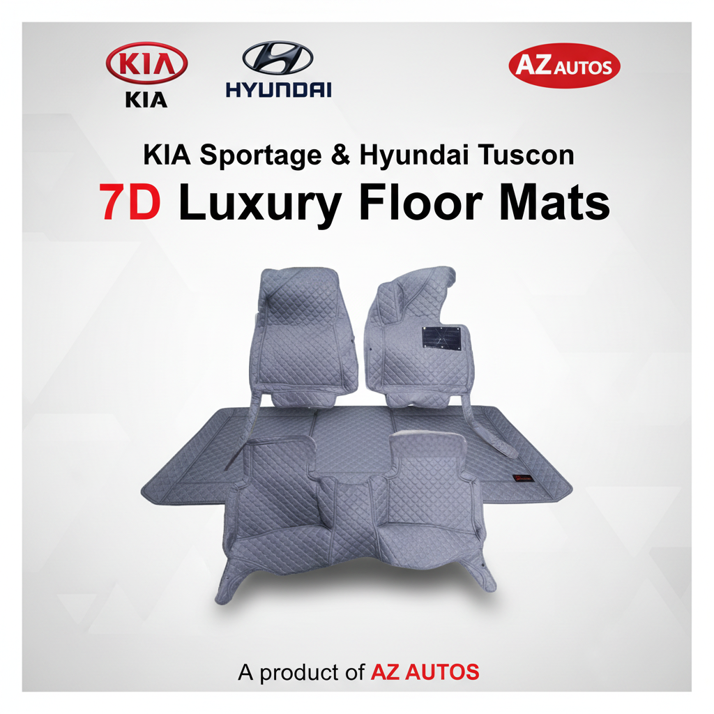 KIA Sportage / Hyundai Tucson 7D Floor Mats - Grey - 3 Pcs 2019-2024 - - With Red Grass With Logo