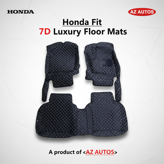 Honda Fit 7D Floor Mats - Black - 3 Pcs Set - Model 2013-2018