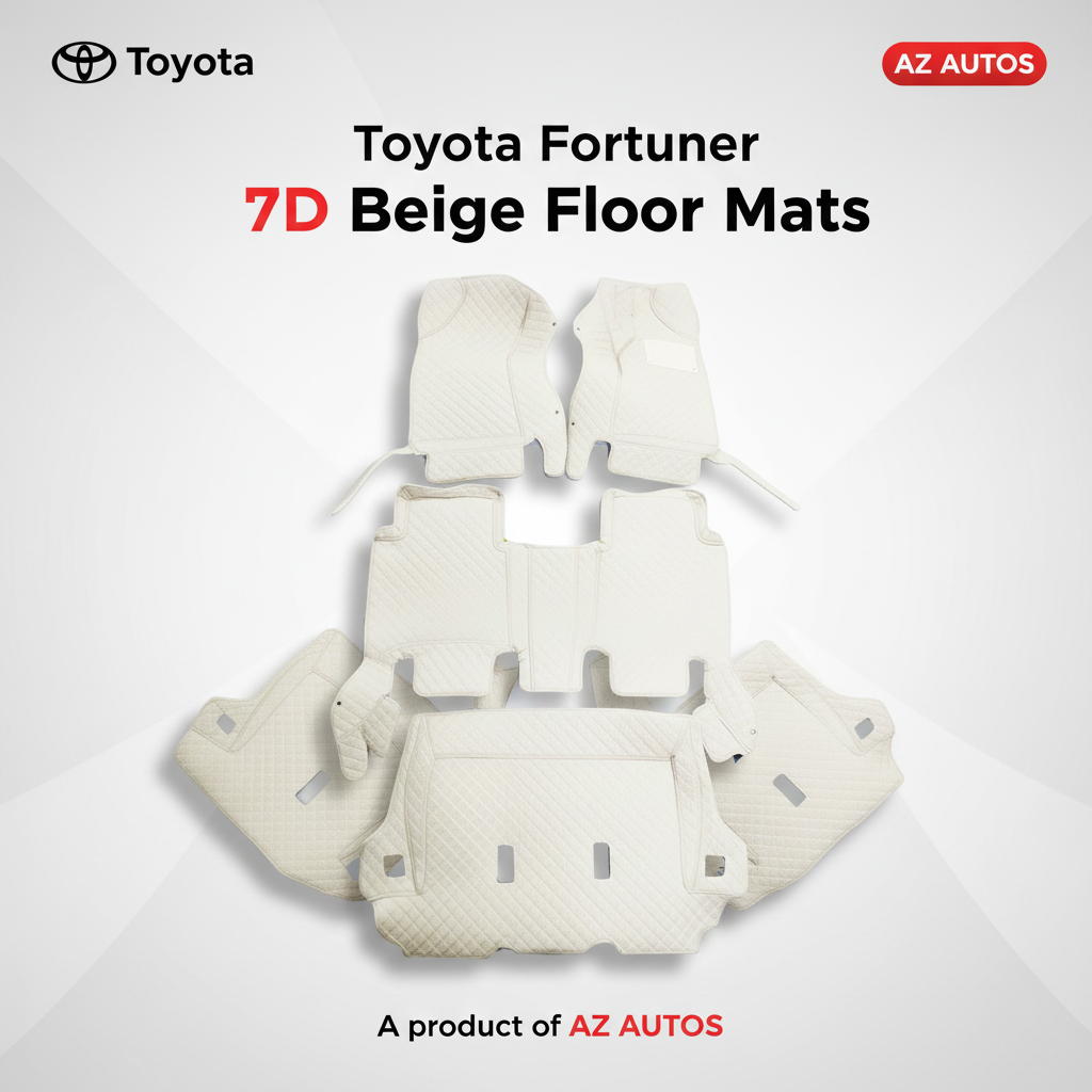 Toyota Fortuner 7D Floor Mats - Beige - 4 Pcs Set - Model 2016-2025