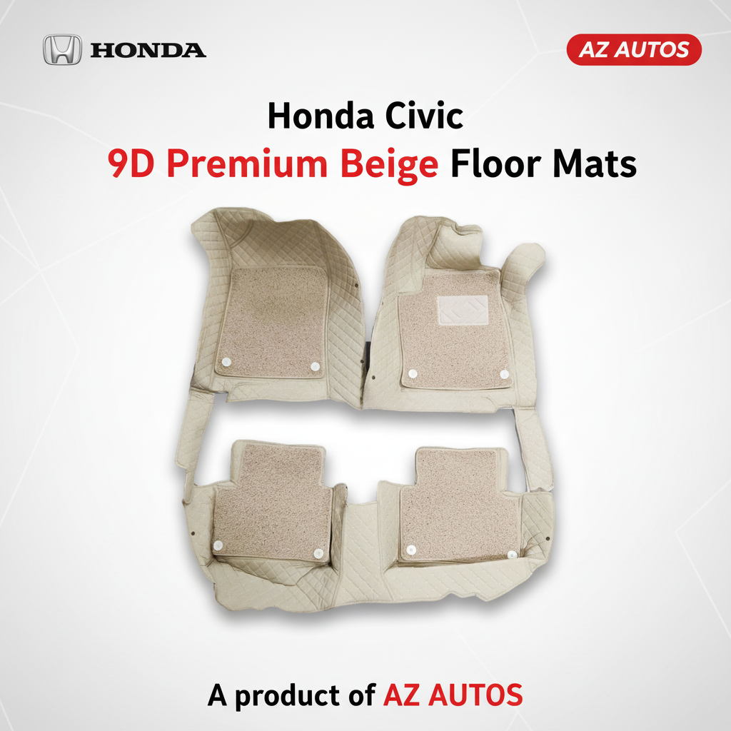Honda Civic 9D Floor Mats Mix Thread 3 Pcs 2016-2022 - - Beige With Beige Grass