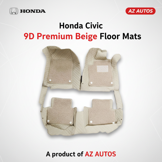 Honda Civic 9D Floor Mats Mix Thread 3 Pcs 2016-2022 - - Beige With Beige Grass