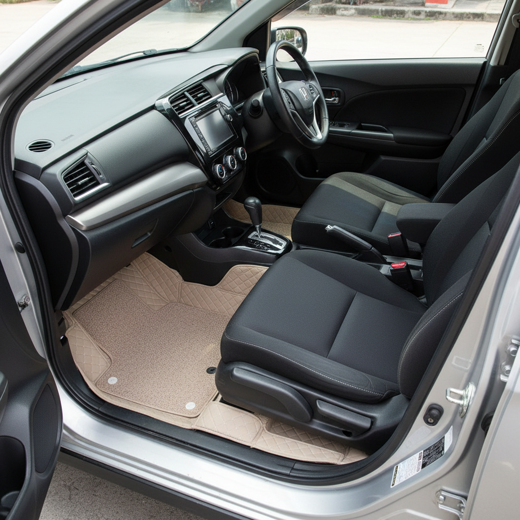 Honda Civic 9D Floor Mats Mix Thread 3 Pcs 2016-2022 - - Beige With Beige Grass