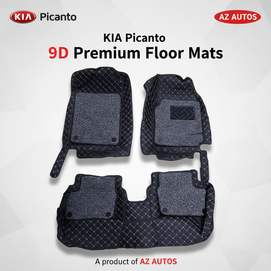 KIA Picanto 9D Custom Floor Mat Mix Thread Grass 3 Pcs 2019-2024 - Black With Grey