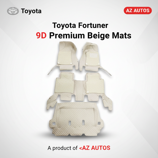 Toyota Fortuner 9D Floor Mats Mix Thread Grass 4 Pc - Model 2016-2021 - Beige With Beige