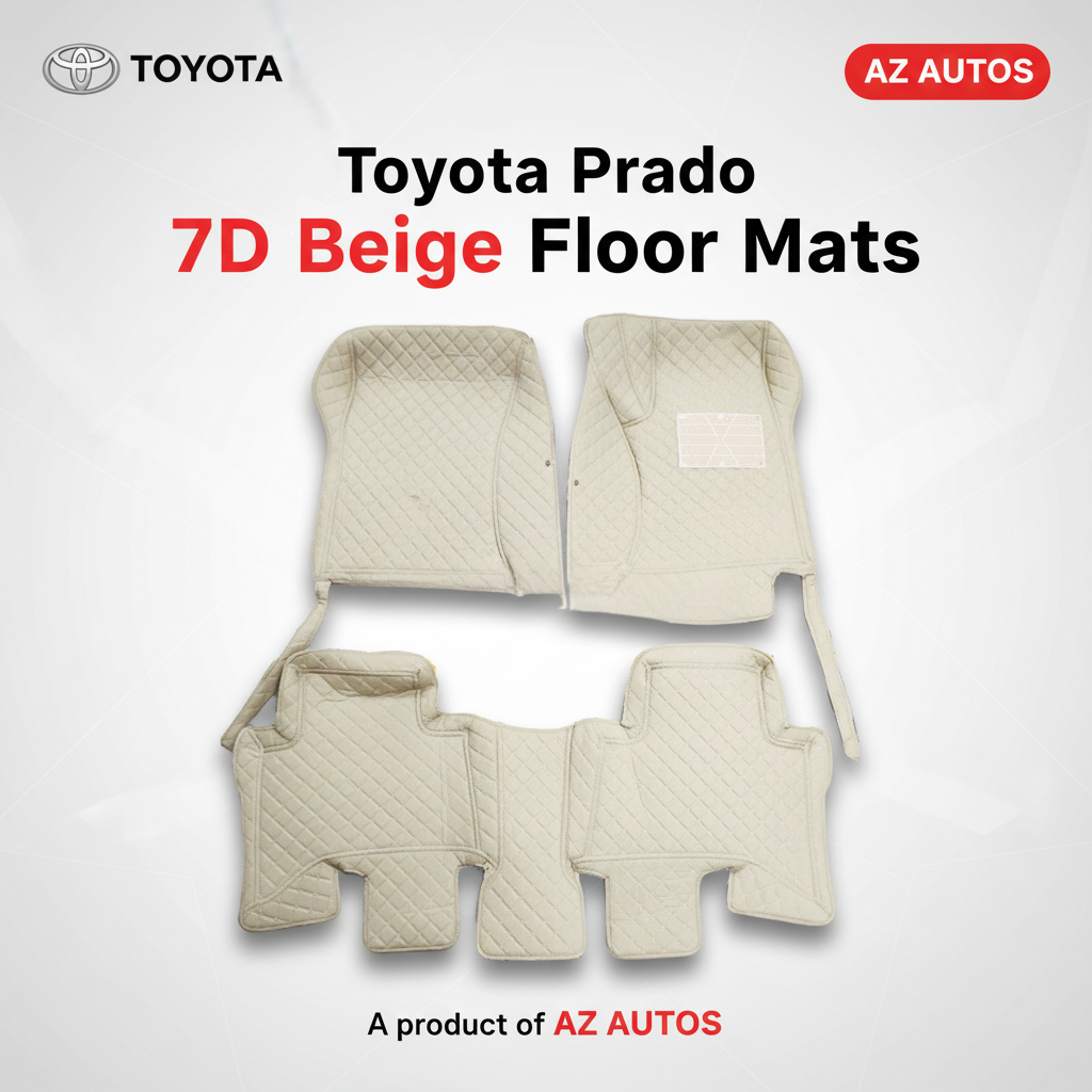 Toyota Prado 7D Floor Mats - Beige - 3 Pcs - Model 2009-2022