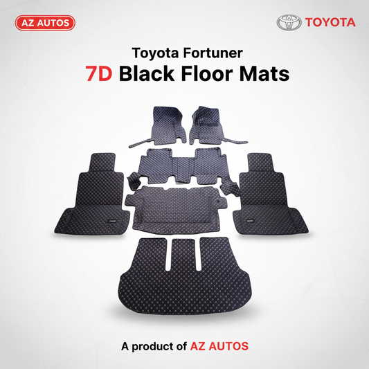Toyota Fortuner 7D Floor Mats - Black -5 Pcs Set- Model 2016-2021
