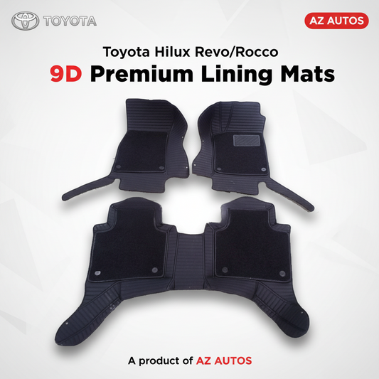 Toyota Hilux Revo/Rocco 9D Lining Floor Mats Mix Thread Grass 3 Pcs - Black With Black