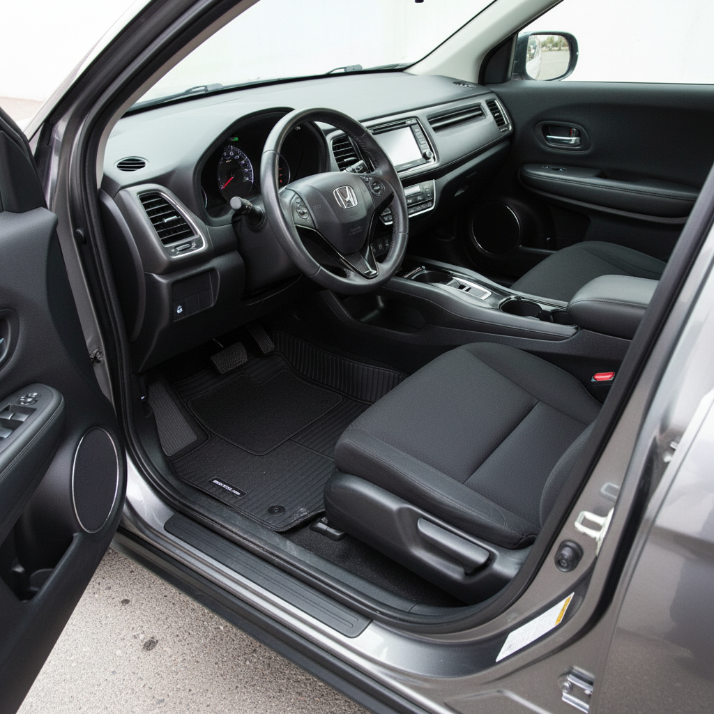 Honda Vezel 9D Lining Floor Mats Mix Thread Grass 3 Pcs 2013-2018 - Black With Black