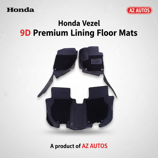Honda Vezel 9D Lining Floor Mats Mix Thread Grass 3 Pcs 2013-2018 - Black With Black