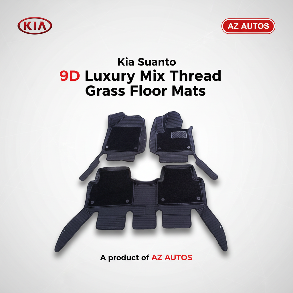 Kia Sorento 9D Lining Floor Mats Mix Thread Grass 3 Pcs 2021-2024 - Black With Black